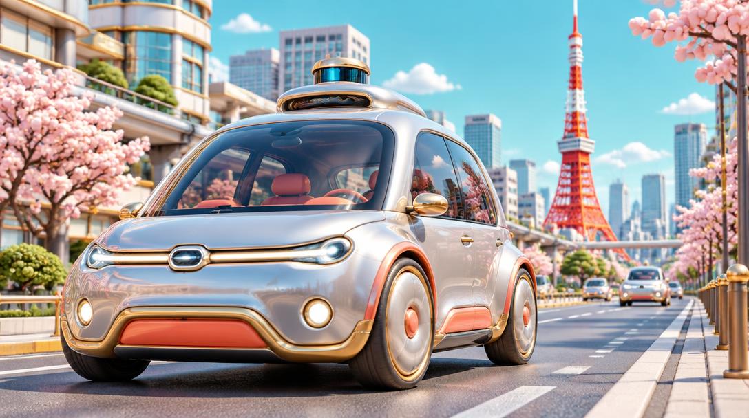 Concept illustration of an autonomous taxi in Tokyo